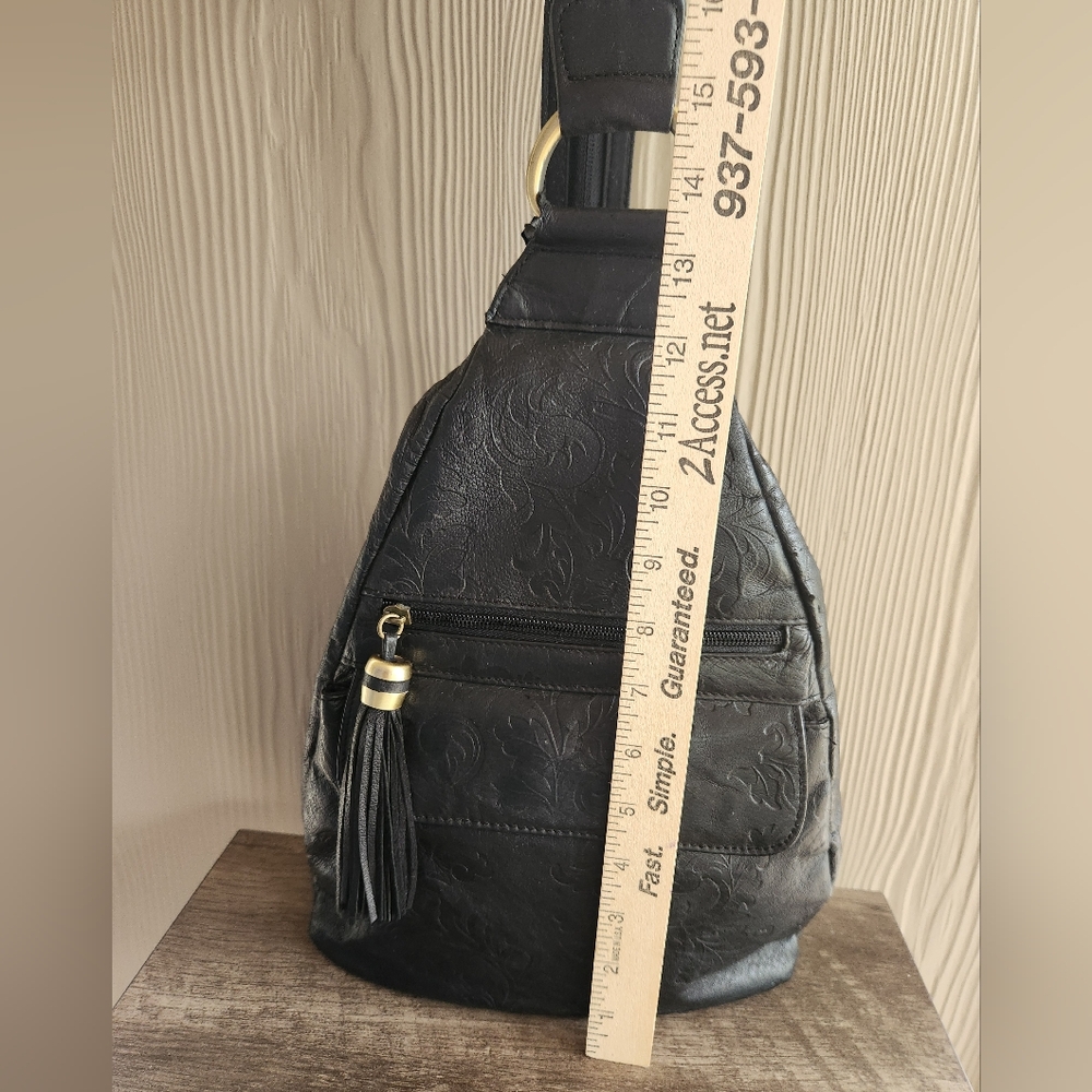 Leather Black Embossed Backpack Bag - Picture 11 of 16